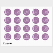 Rond Élégant Monogramme violet Sticker Mariage initial (Feuille)