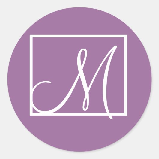Rond Élégant Monogramme violet Sticker Mariage initial (Devant)