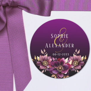 Rond Élégant nom floral Date Mariage Sticker