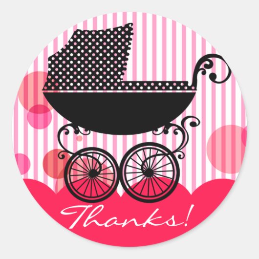 Rond Élégant Retro Baby Carriage - Sticker Baby shower (Devant)