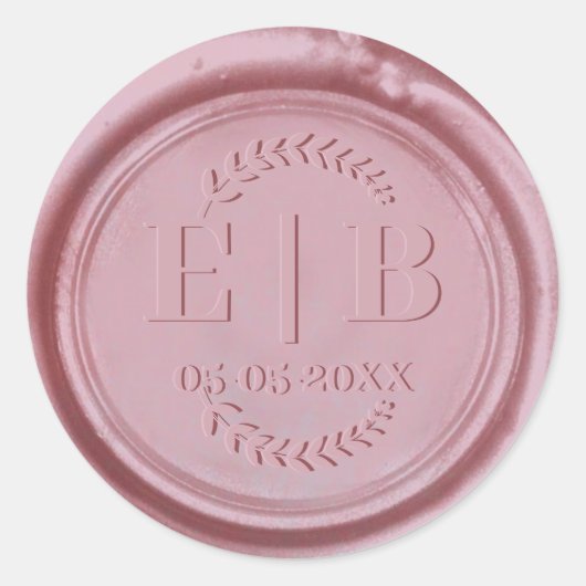 Rond Élégant Rose Mariage or Monogram Sticker (Devant)