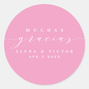 ROND ELÉGANT SCRIPT MUCHAS GRACIAS   MERCI STICKER