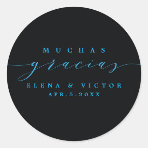 ROND ELÉGANT SCRIPT MUCHAS GRACIAS   MERCI STICKER