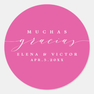 ROND ELÉGANT SCRIPT MUCHAS GRACIAS   MERCI STICKER