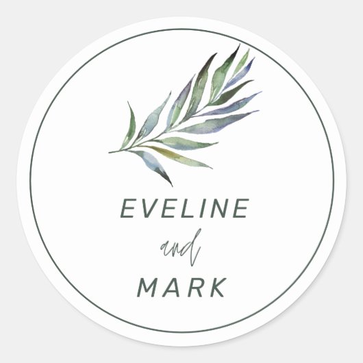 Rond Élégant Sticker Arrondi Mariage Aquarelle Classiqu (Devant)