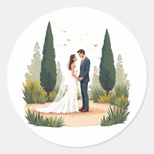 Rond Élégant Sticker de moment de mariage