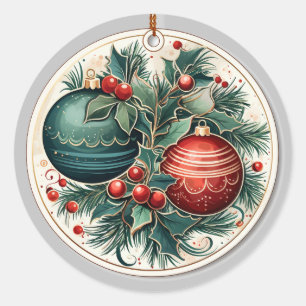 Rond Élégant Sticker de voeux ornemental de Noël