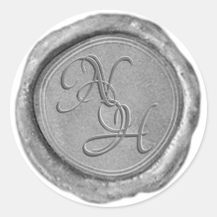 Rond Élégant Sticker en cire argent look Monogramme