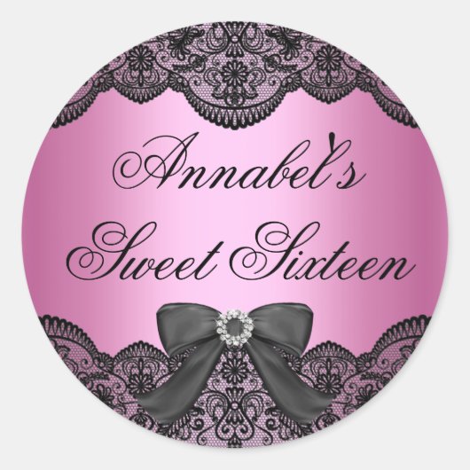 Rond Élégant Sticker en dentelle rose et noire 16 (Devant)