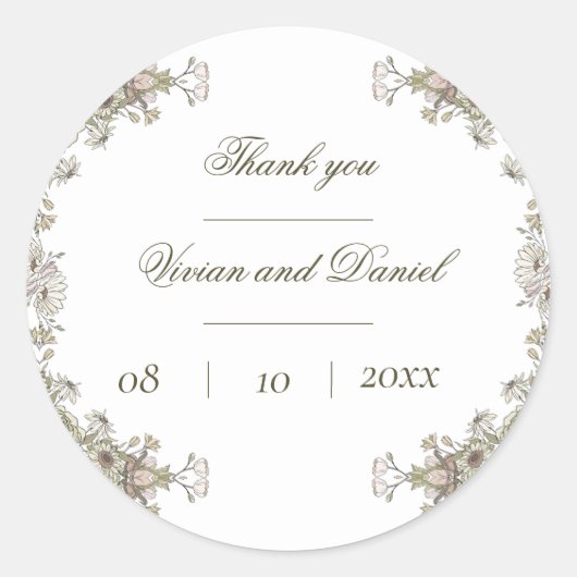 Rond Élégant Sticker en Merci de Mariage Floral Rustiqu (Devant)