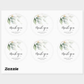 Rond Élégant Sticker en Merci d'or vert botanique (Feuille)