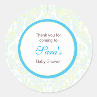 Rond Élégant Sticker Favori Jaune et Bleu Damas