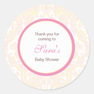 Rond Élégant Sticker Favori Jaune et Rose Damas