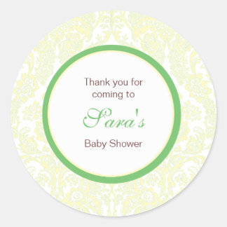 Rond Élégant Sticker Favori Jaune et Vert Damas