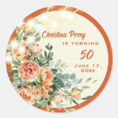 Rond Élégant Sticker Floral 50e Anniversaire (Devant)