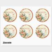 Rond Élégant Sticker Floral 50e Anniversaire (Feuille)