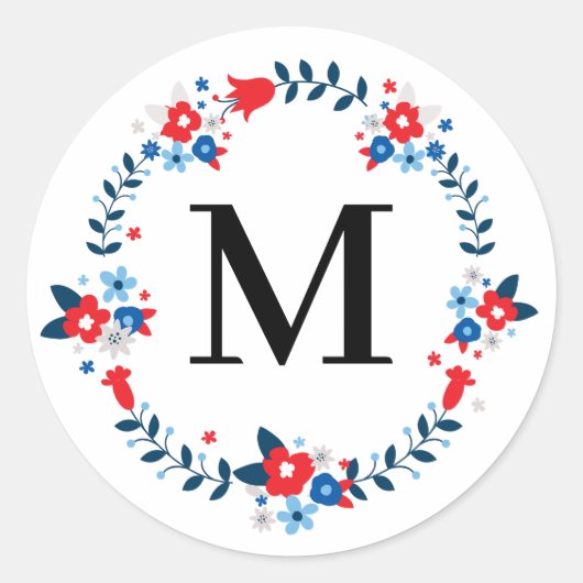 Rond Élégant Sticker Floral Monogrammé - Abhaya Libre (Devant)