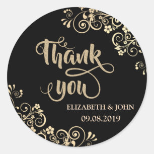 Rond Élégant Sticker Mariage Chic Gold Flowers