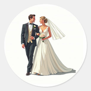 Rond Élégant Sticker Mariage Couple