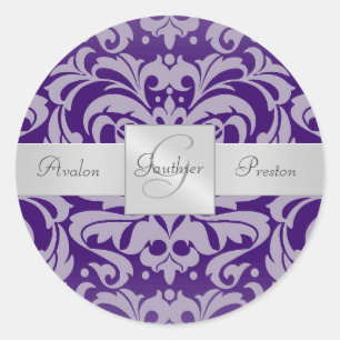 Rond Élégant Sticker Mariage de monogramme pourpre