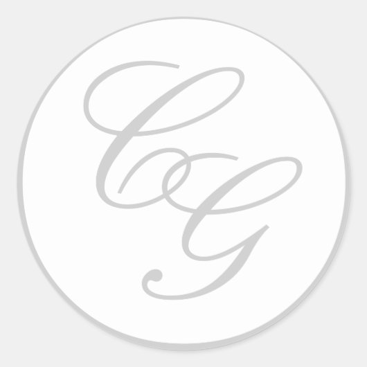 Rond Élégant Sticker Mariage Monogram Soft Grey & White (Devant)
