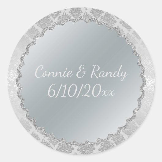 Rond Élégant Sticker Mariage Monogramme Argent (Devant)