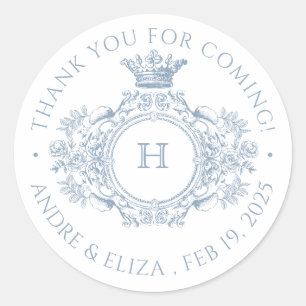 Rond Élégant Sticker Mariage Monogramme bleu Dusty