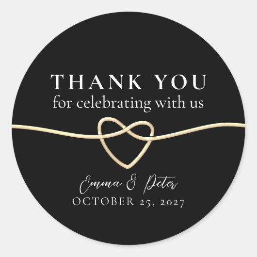 Rond Élégant Sticker Mariage noir or (Devant)