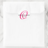 Rond Élégant Sticker Mariage rose framboise Monogramme (Sac)