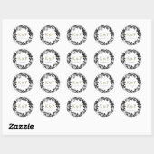 Rond Élégant Sticker Mariage Roses Noir Et Blanc (Feuille)
