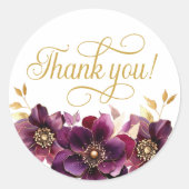 Rond Élégant Sticker Merci Floral Gold Script (Devant)