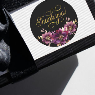 Rond Élégant Sticker Merci Floral Gold Script