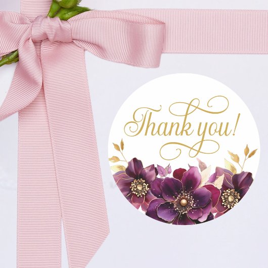 Rond Élégant Sticker Merci Floral Gold Script