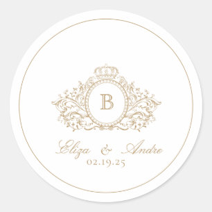 Rond Élégant Sticker Monogram Gold Classic Round