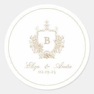 Rond Élégant Sticker Monogram Gold Classic Round