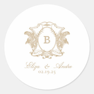 Rond Élégant Sticker Monogram Gold Classic Round