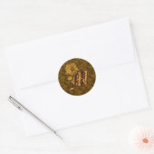 Rond Élégant Sticker Monogram Initial M Gold Peony (Enveloppe)