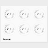 Rond Élégant Sticker Monogram Mariage Classic Round (Feuille)