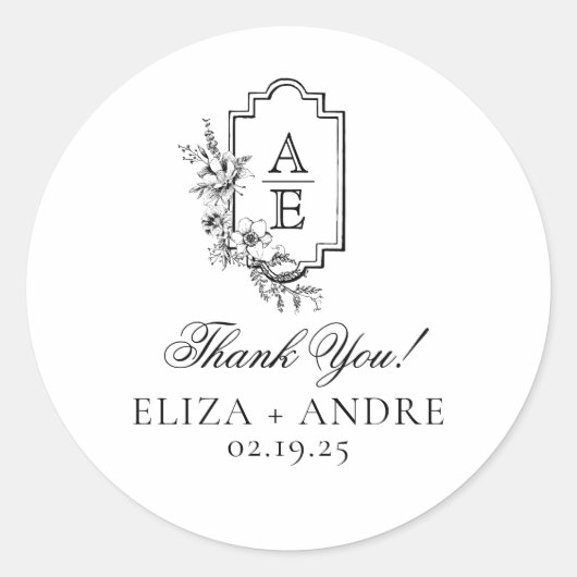 Rond Élégant Sticker Monogram Mariage Classic Round (Devant)