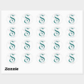 Rond Élégant Sticker Turquoise Monogram Mariage (Feuille)