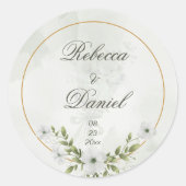 Rond Elegant White Floral Wedding Monogram Sticker (Devant)