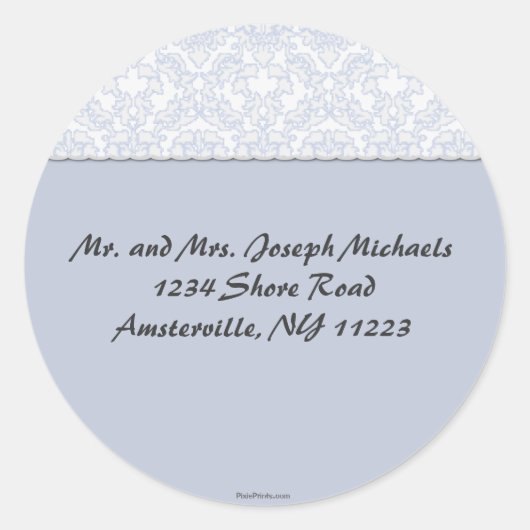 Rond Élégante collection Damask Sticker bleu (Devant)