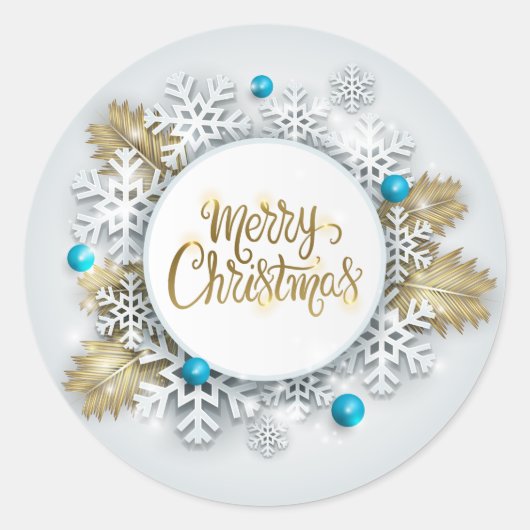 Rond Élégants Snowflakes Joyeux Noël | Sticker (Devant)