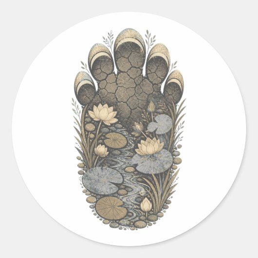 Rond Elephant Botanical Footprint Nature Sticker (Devant)