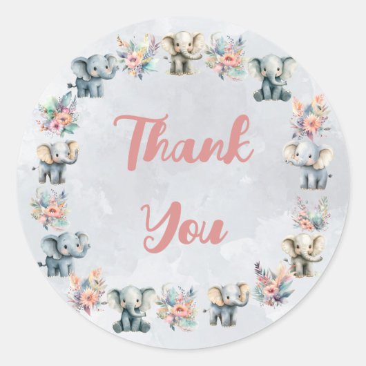 Rond Elephants & Boho Jungle Flowers sur Sticker gris (Devant)