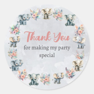 Rond Elephants & Boho Jungle Flowers sur Sticker gris