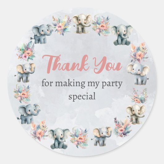 Rond Elephants & Boho Jungle Flowers sur Sticker gris (Devant)