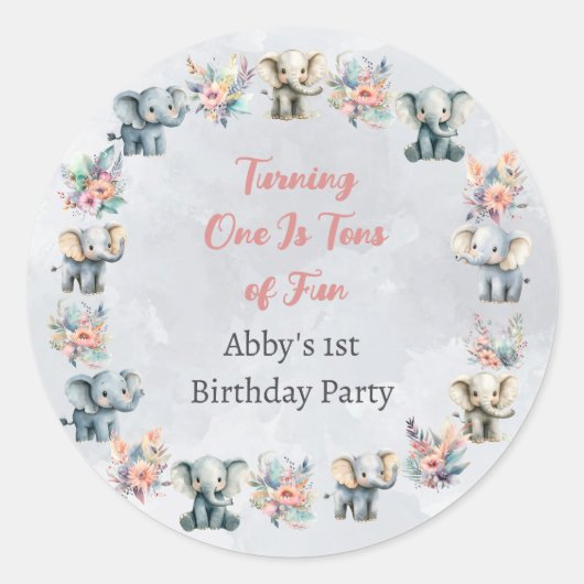Rond Elephants & Boho Jungle Flowers sur Sticker gris (Devant)