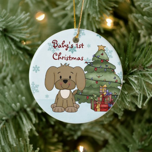 Rond En Céramique 1er ornement de chien de Noël pour bébé personnali (Arbre)