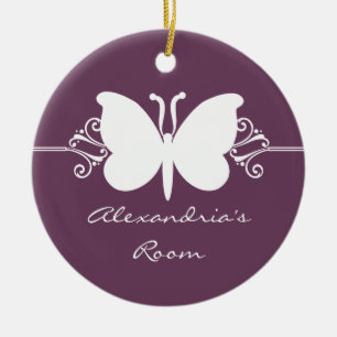 Rond En Céramique Affichette de porte Ornement Eggplant Butterfly